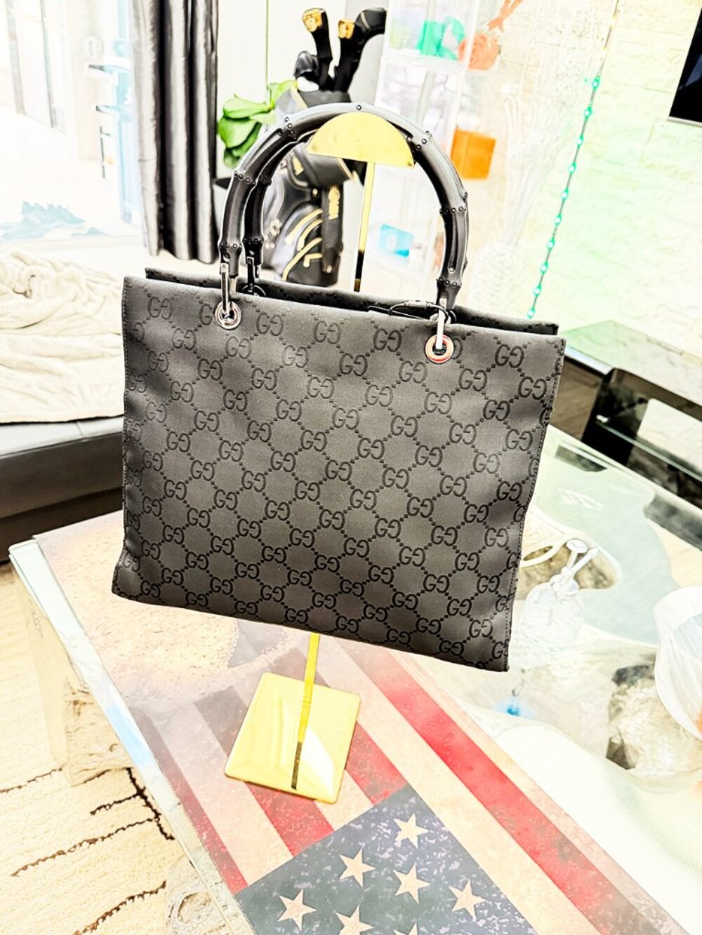 Gucci GG Nylon Bamboo Top Handle Bag